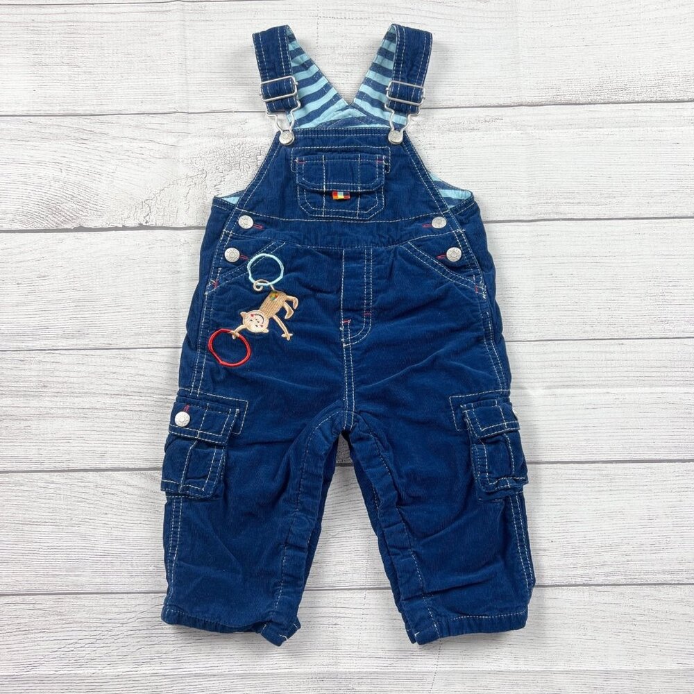 Lazoo Baby Denim Overalls Striped Lined Cargo Overalls Monkey Patch 9-12 Months